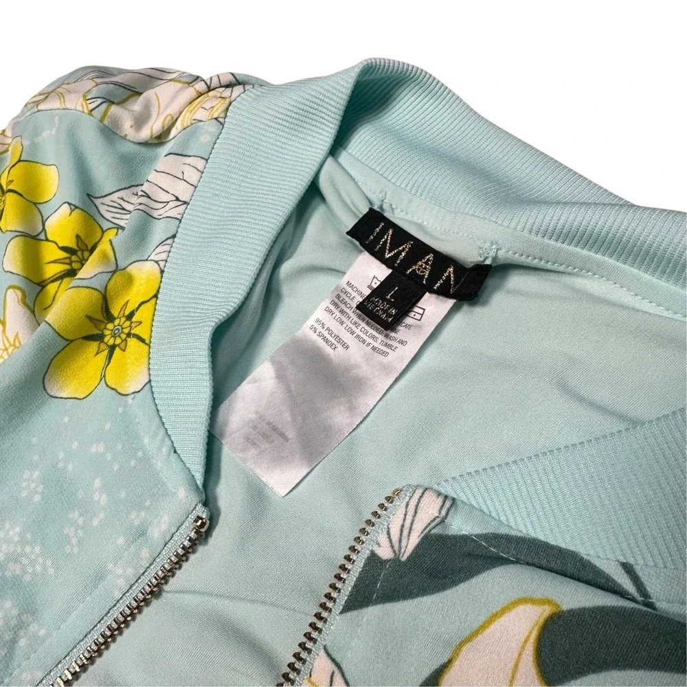 IMAN Track Jacket Women Large Blue Yellow Excellent Floral Grandmacore Retro Zip